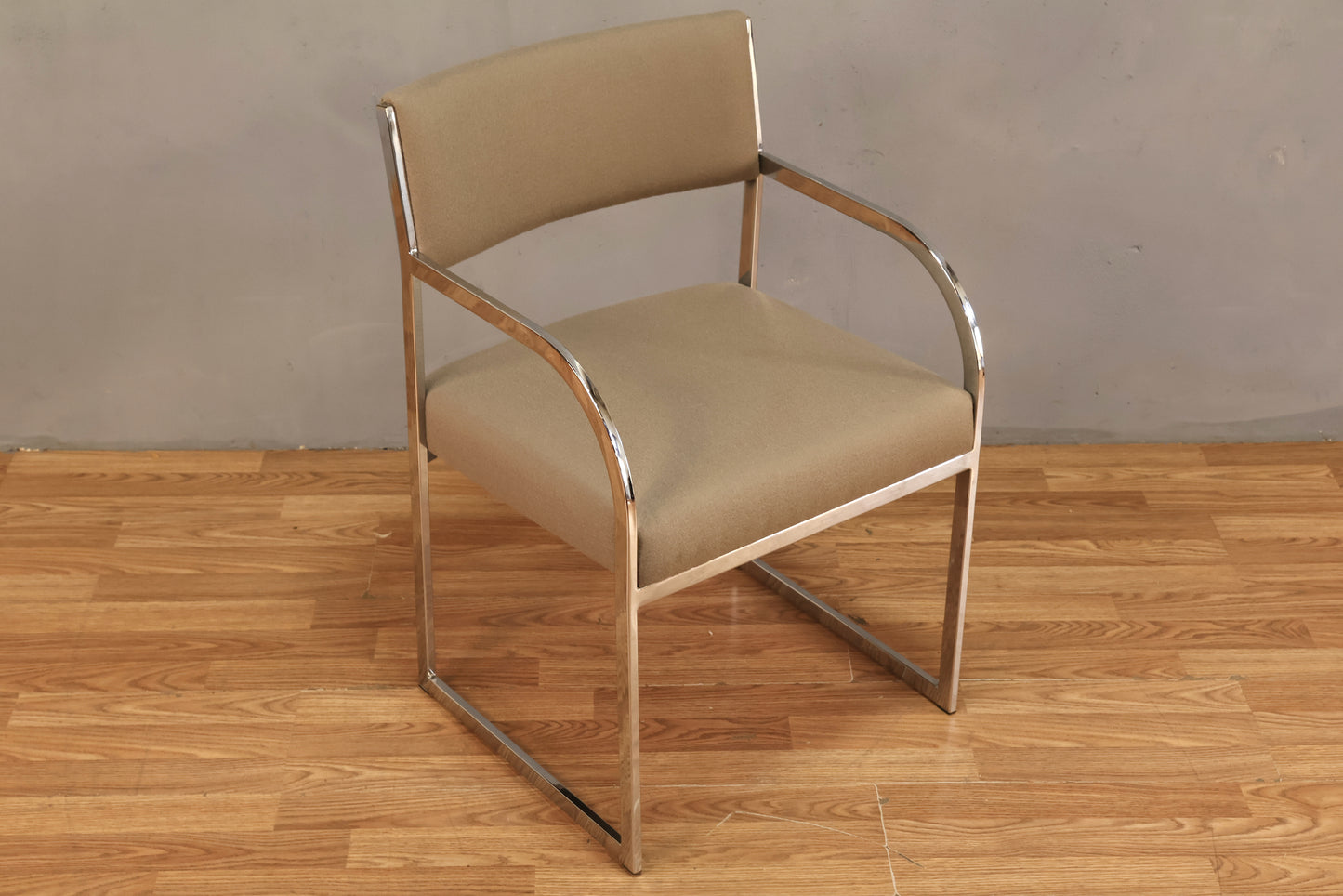 Sleek Chrome & Greige Armchair