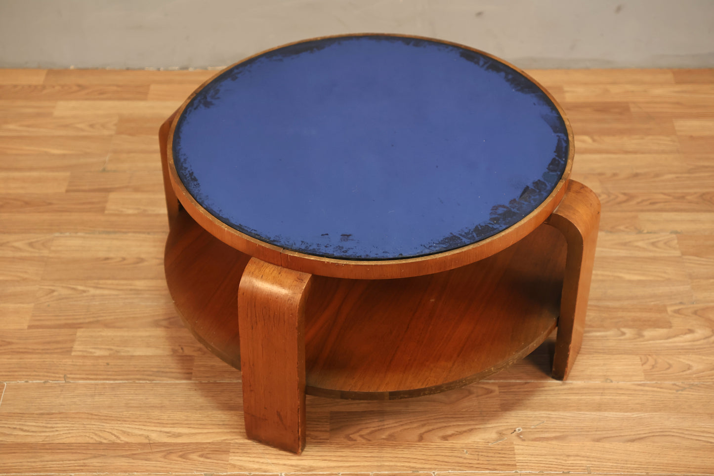 Art Deco Blue Glass Round Coffee Table