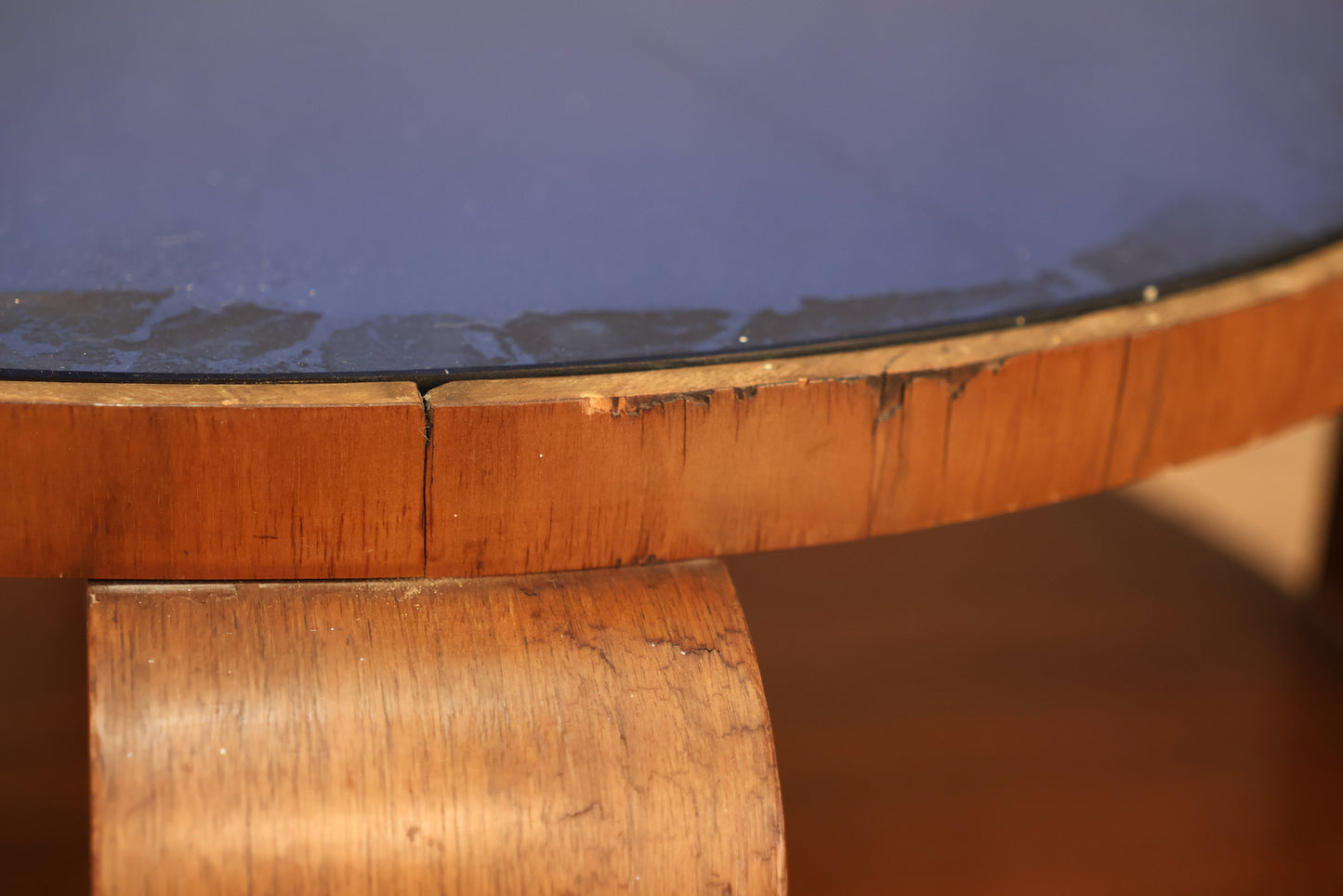 Art Deco Blue Glass Round Coffee Table
