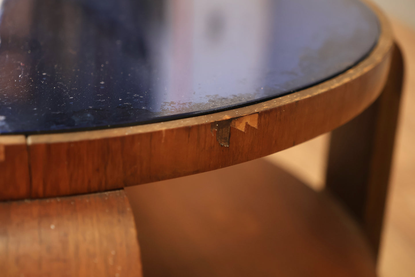 Art Deco Blue Glass Round Coffee Table