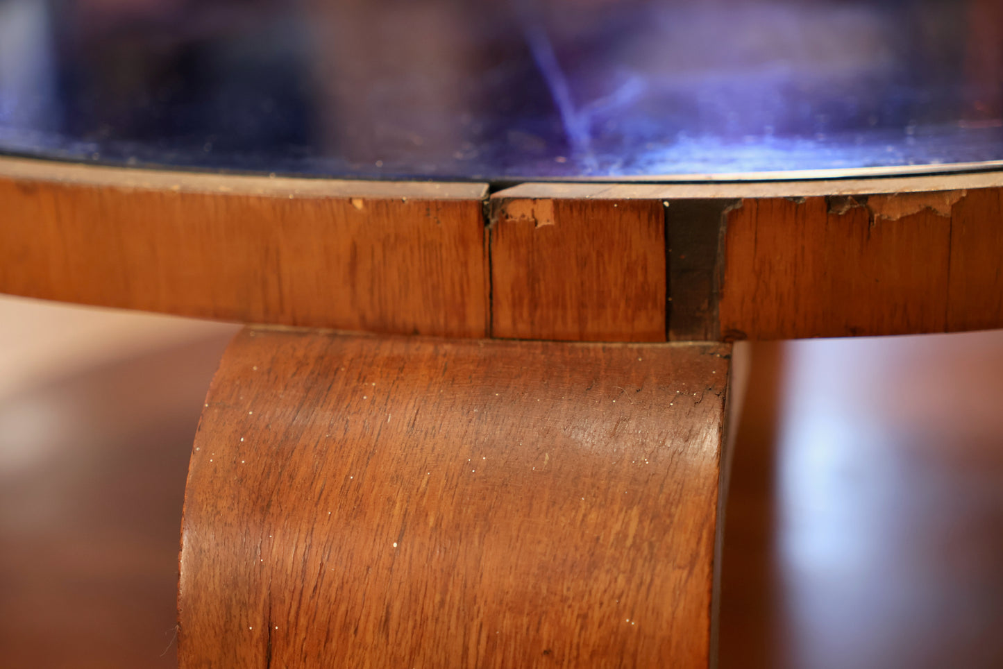 Art Deco Blue Glass Round Coffee Table