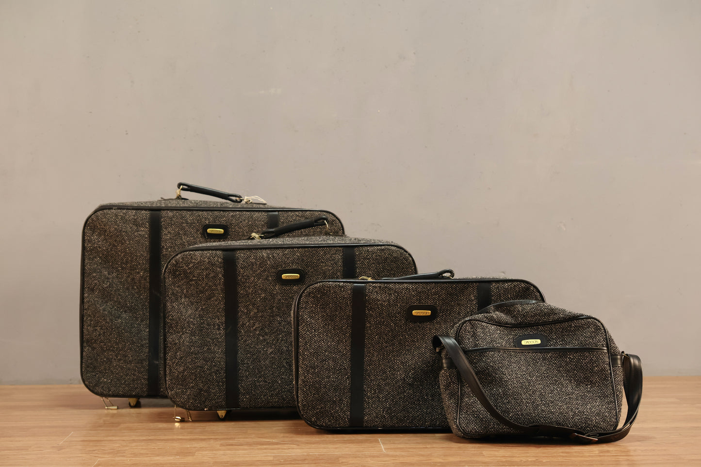 Set of 4 Charcoal Tweed Suitcases