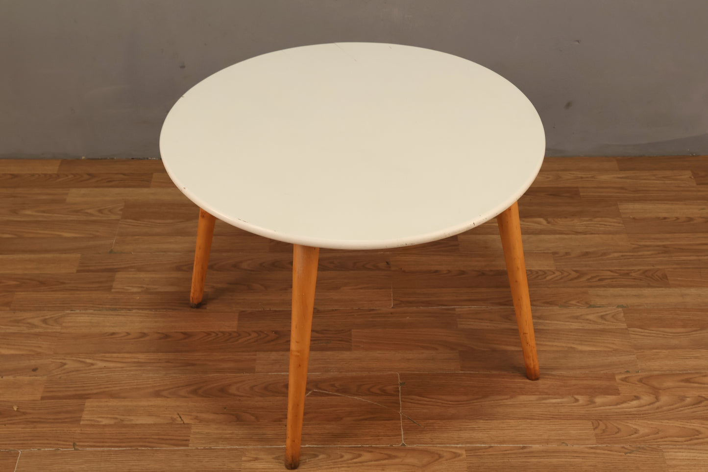 Tall Round Maple & White Coffee Table