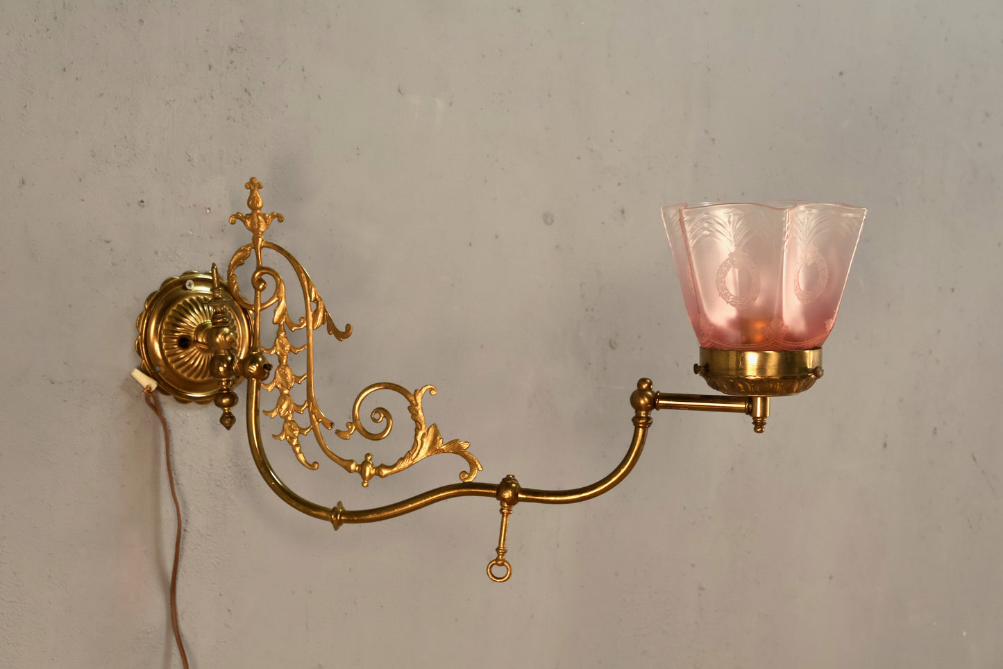 Ornate English Brass & Blush Sconce