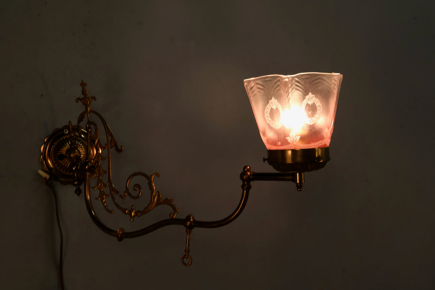 Ornate English Brass & Blush Sconce
