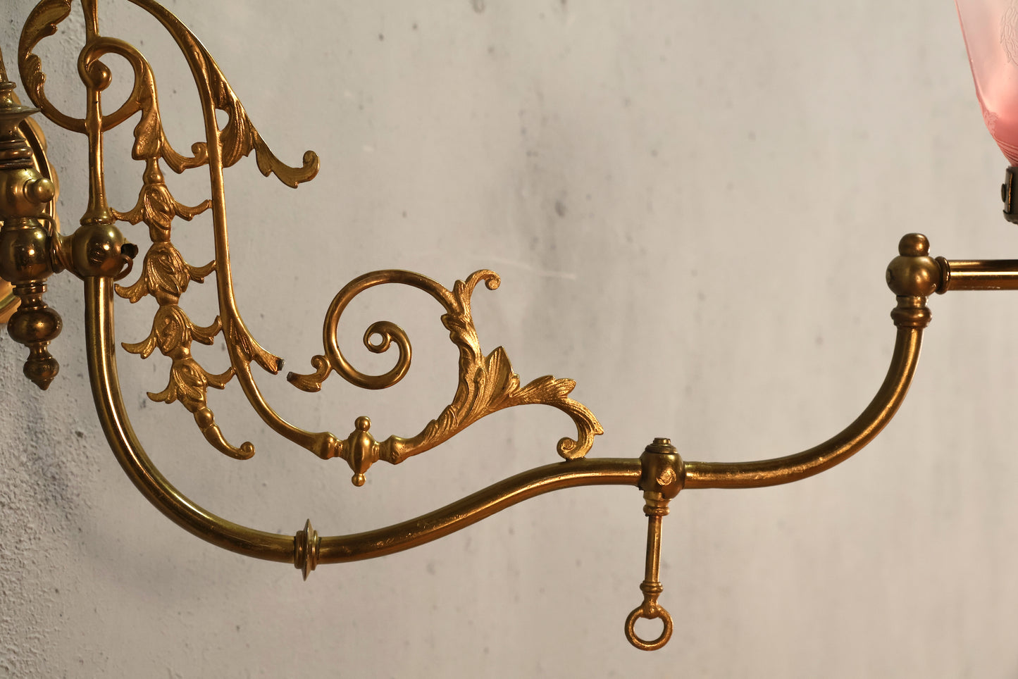 Ornate English Brass & Blush Sconce