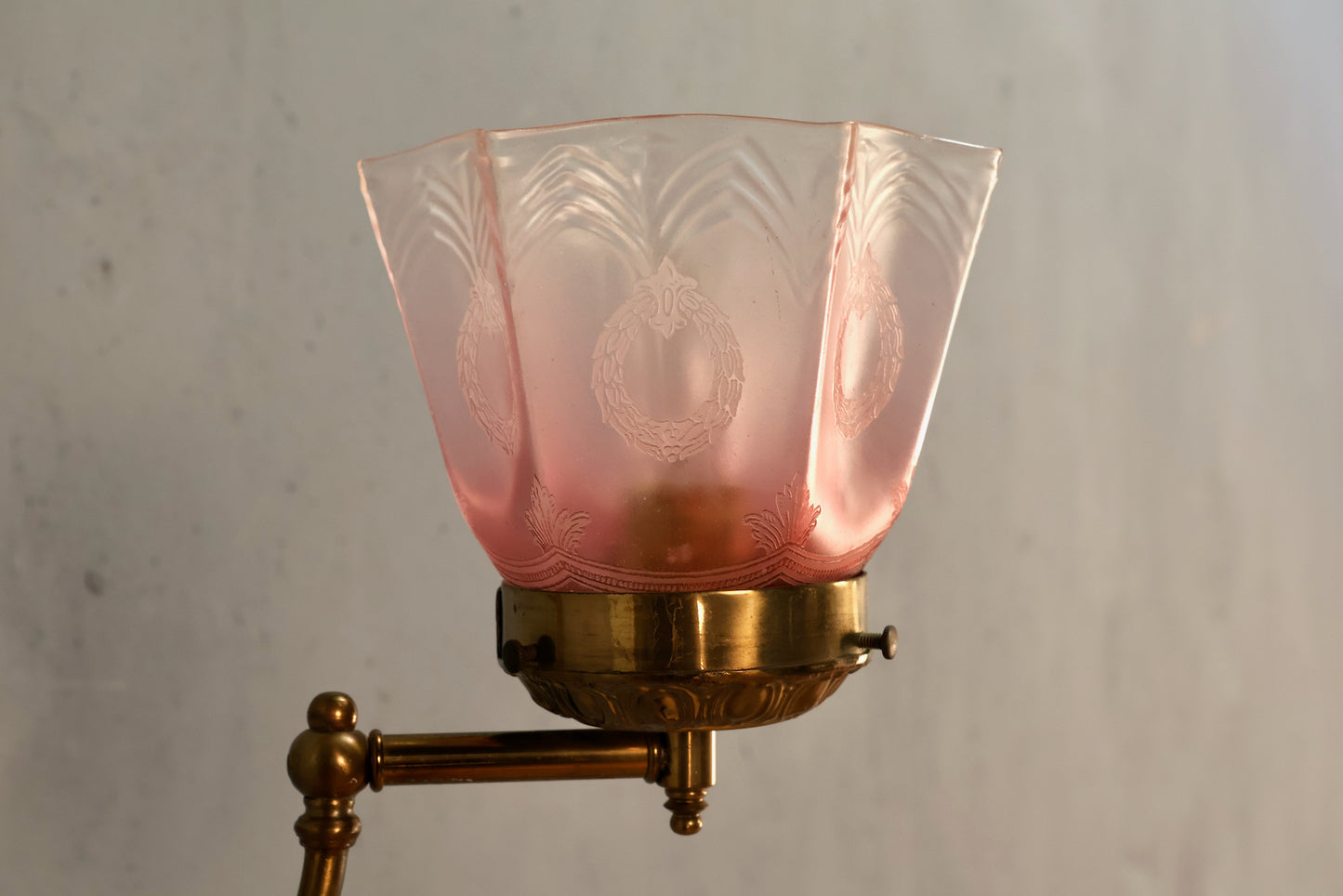 Ornate English Brass & Blush Sconce