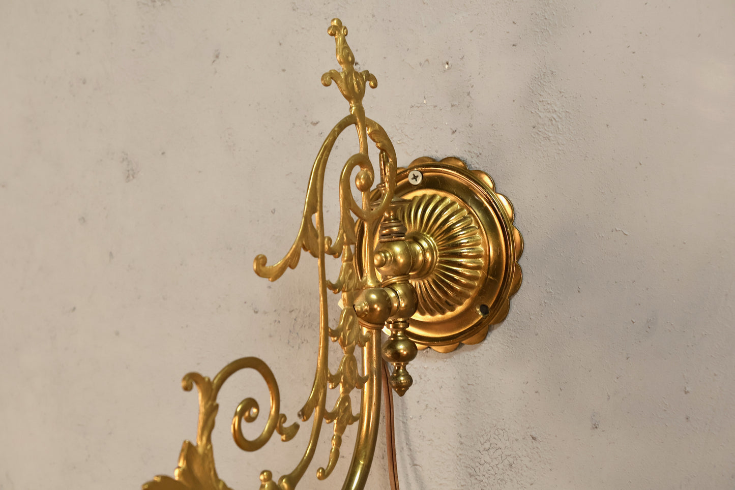 Ornate English Brass & Blush Sconce