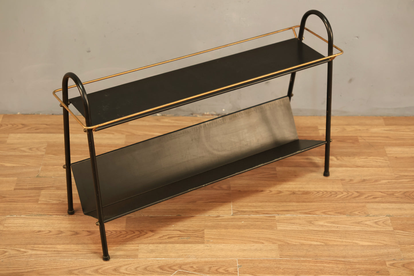 Atomic Black & Gold 2-Tier Metal Shelf