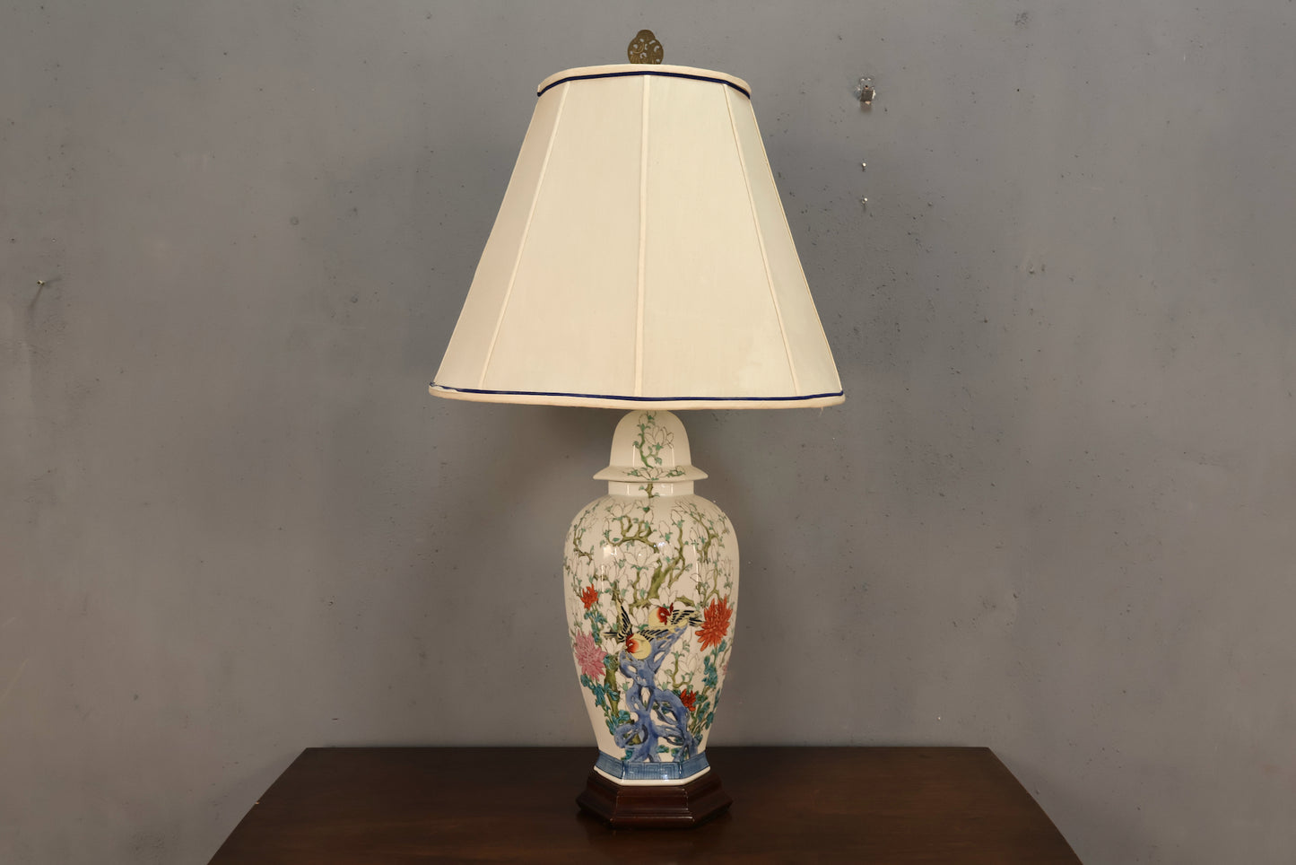 Large Floral Porcelain Lamp