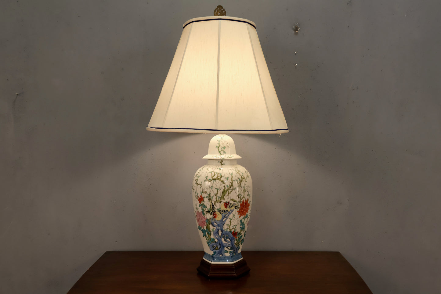 Large Floral Porcelain Lamp