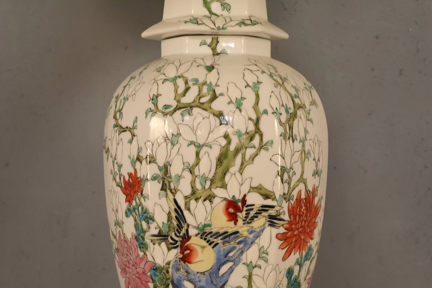 Large Floral Porcelain Lamp