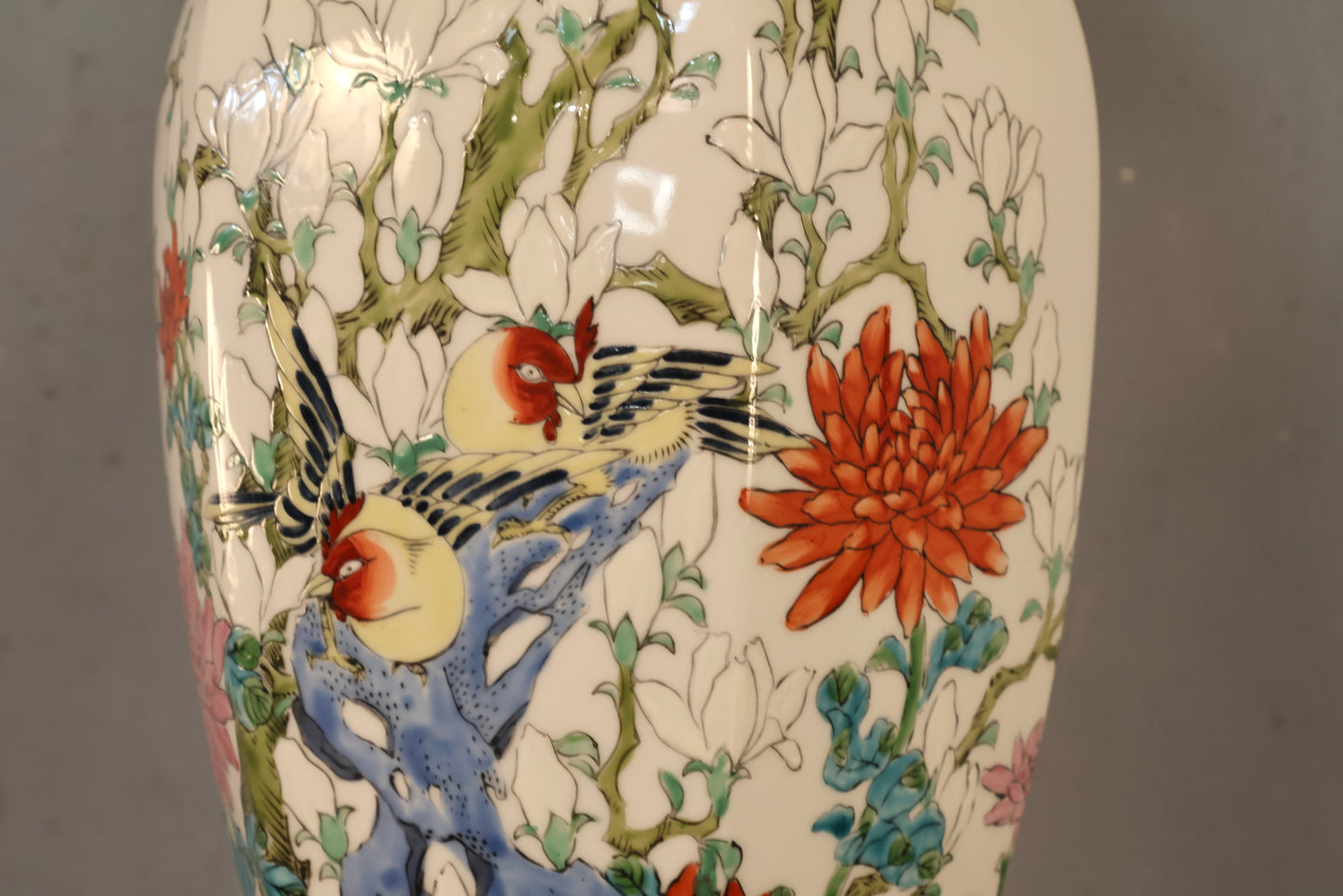 Large Floral Porcelain Lamp