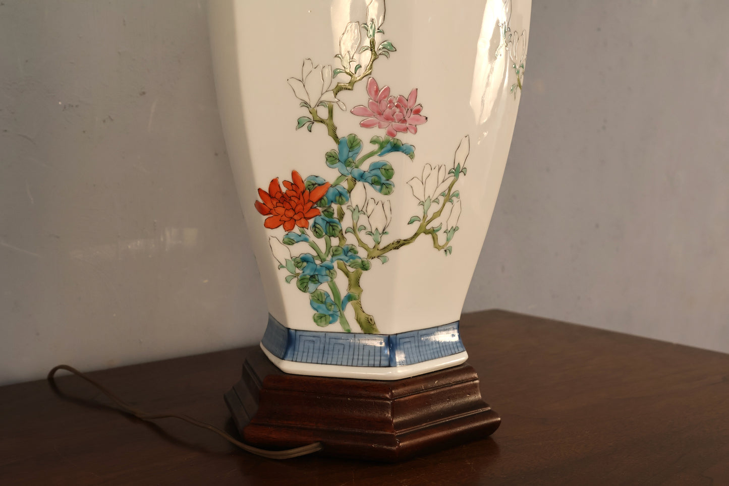Large Floral Porcelain Lamp