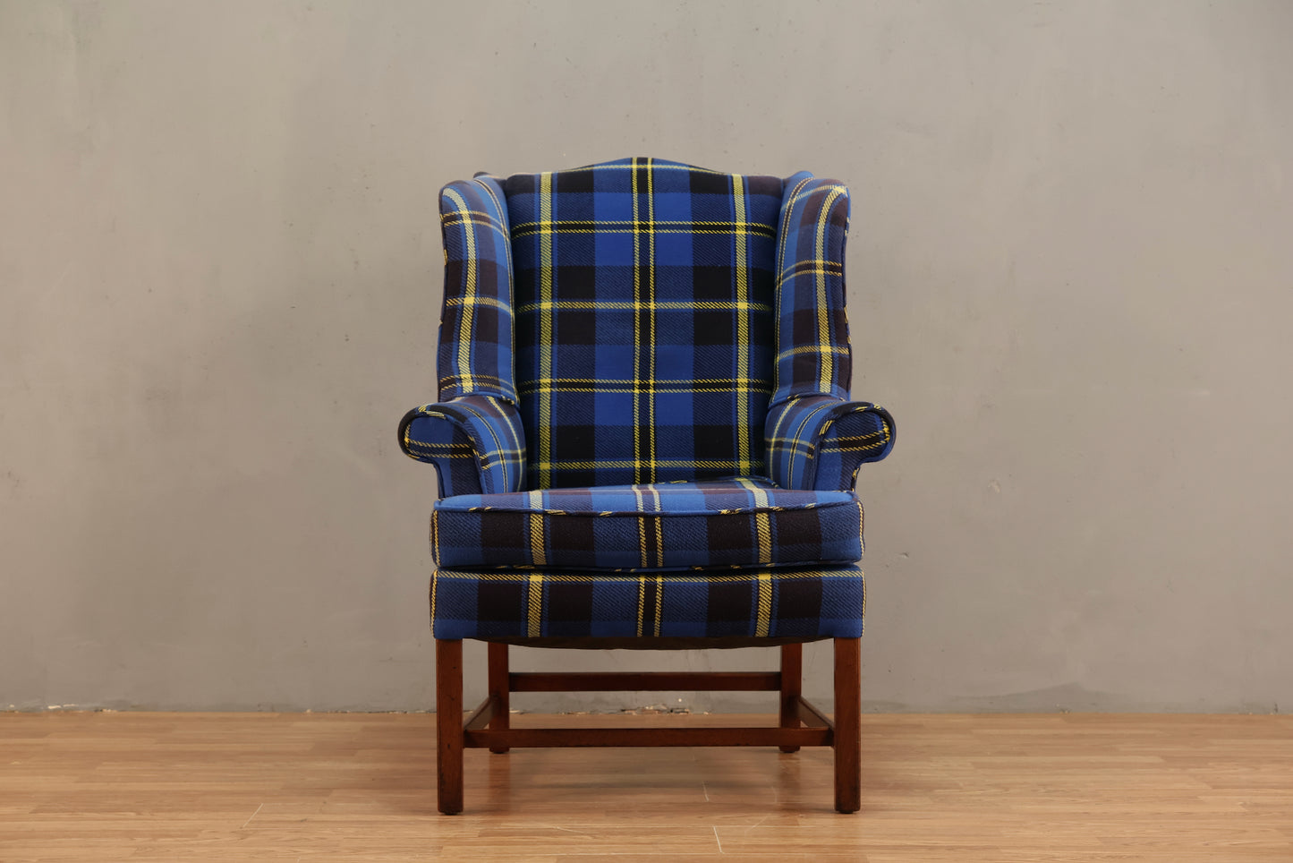Blue & Yellow Plaid Wingback Armchair
