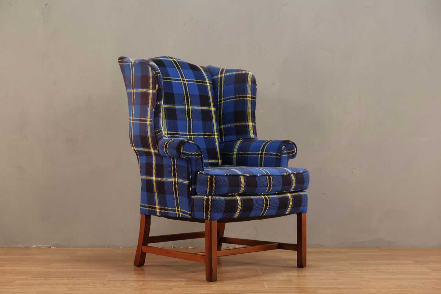 Blue & Yellow Plaid Wingback Armchair