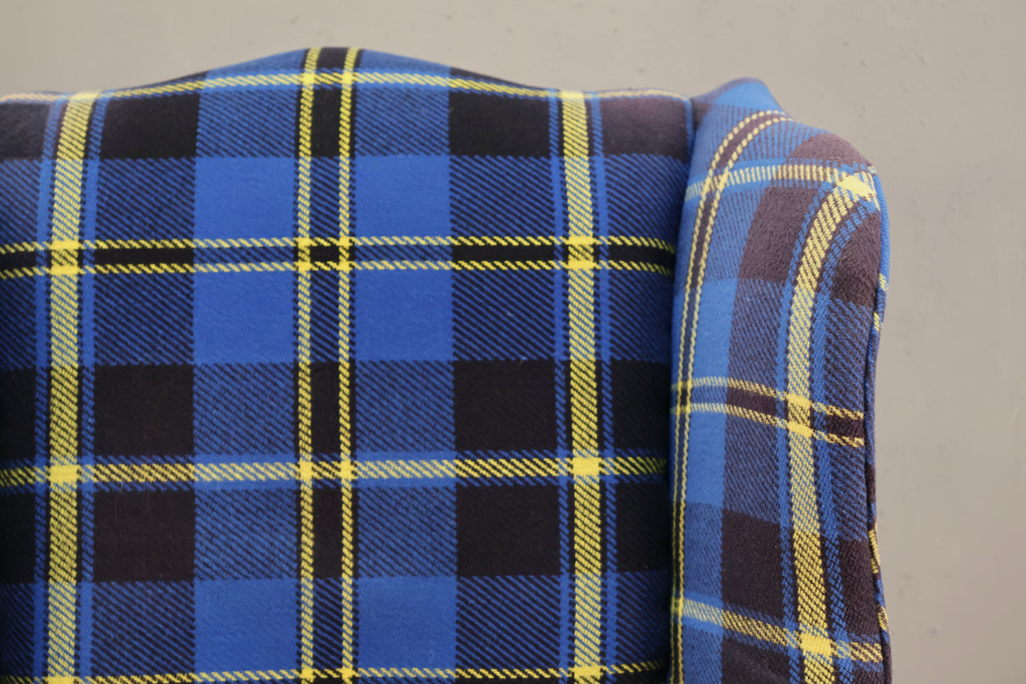 Blue & Yellow Plaid Wingback Armchair