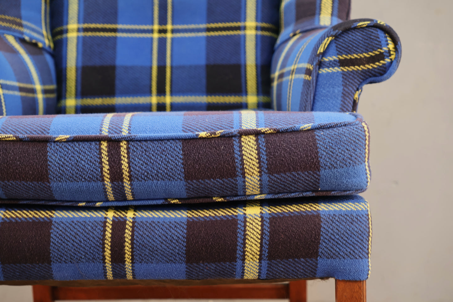 Blue & Yellow Plaid Wingback Armchair