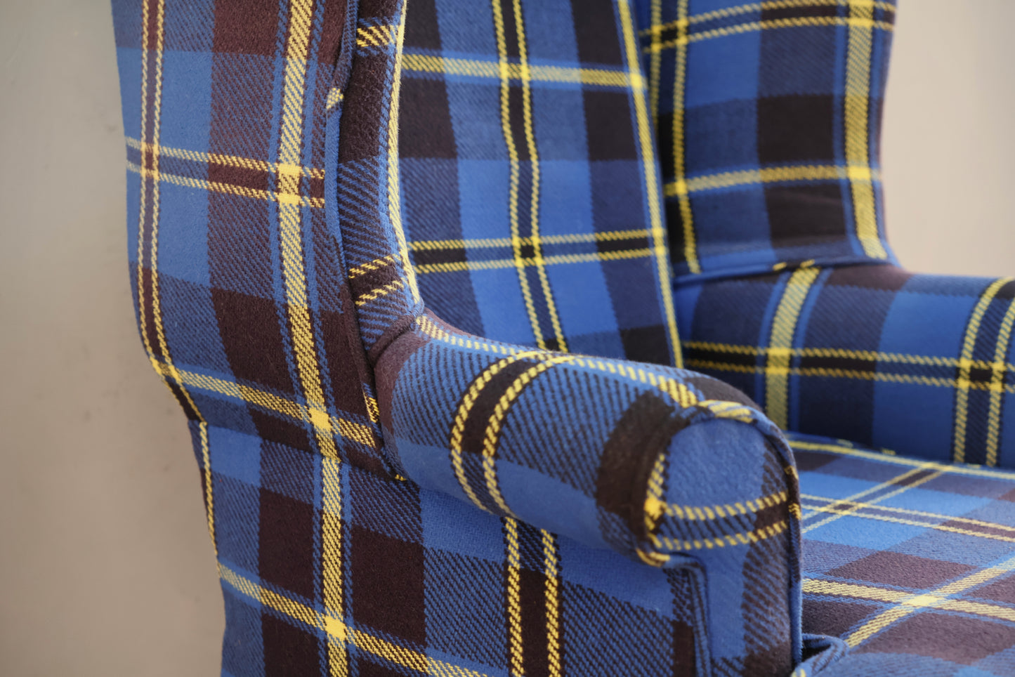 Blue & Yellow Plaid Wingback Armchair