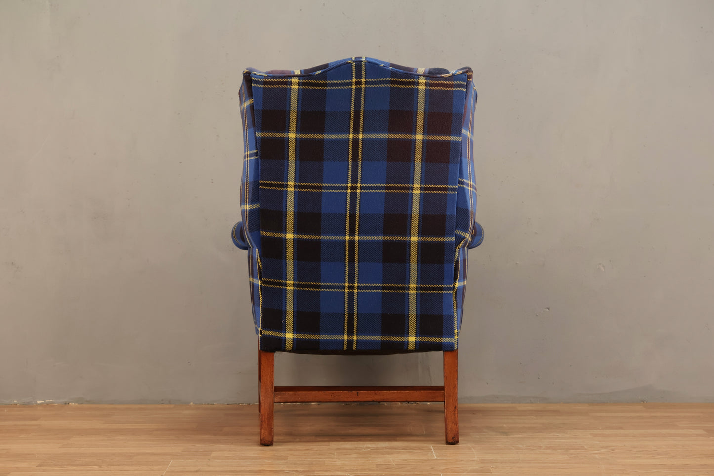 Blue & Yellow Plaid Wingback Armchair