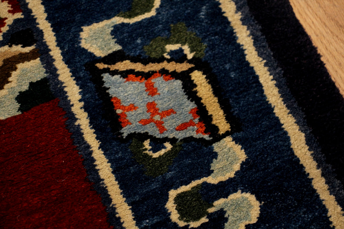 Navy & Maroon Crane Wool Rug