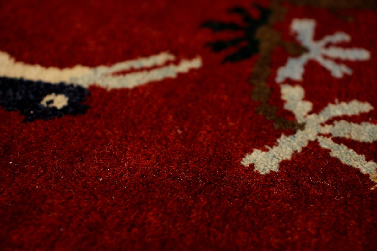 Navy & Maroon Crane Wool Rug