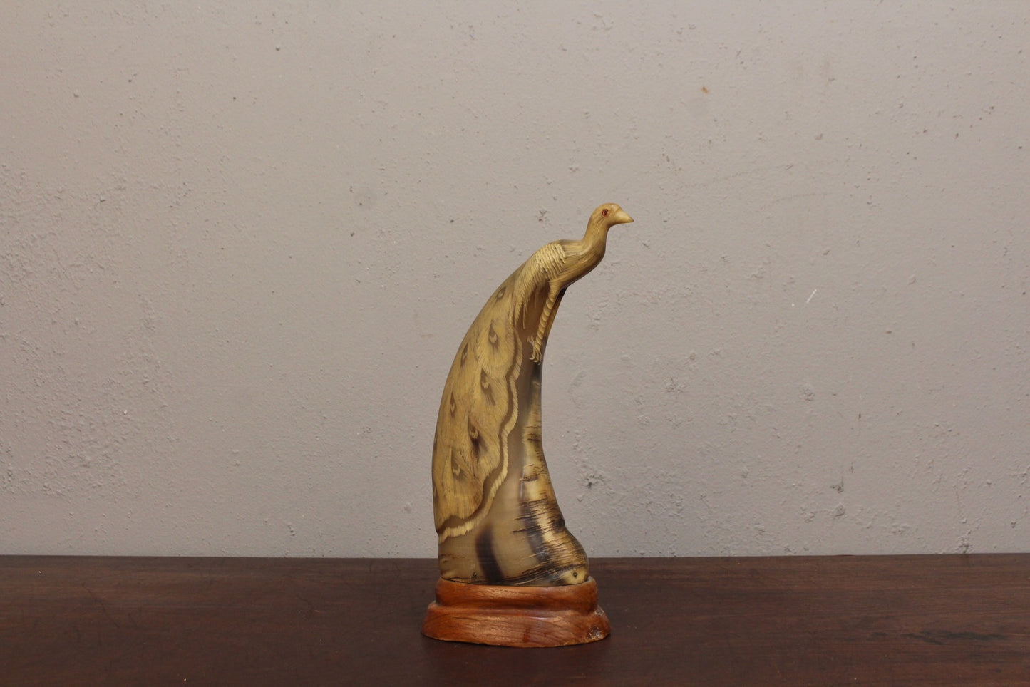 Carved Horn Peacock Statue