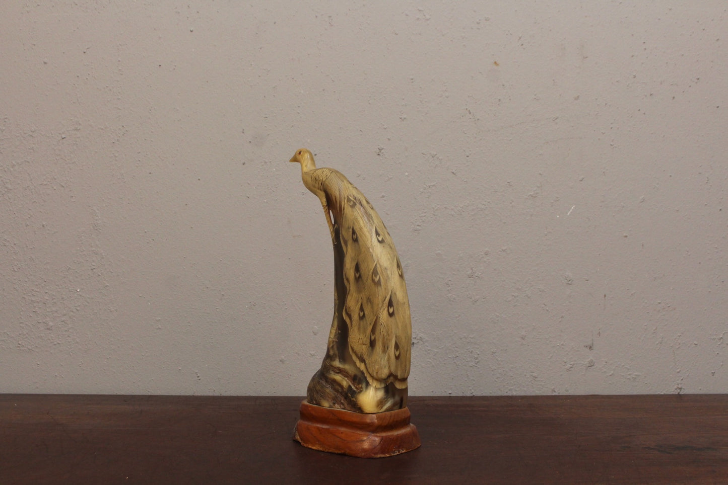 Carved Horn Peacock Statue