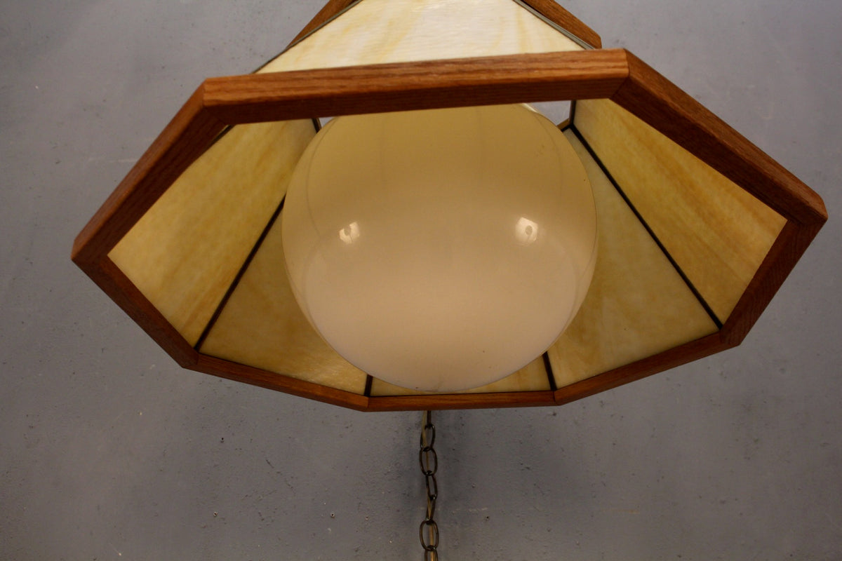 Octagonal Glass & Wood Swag Lamp