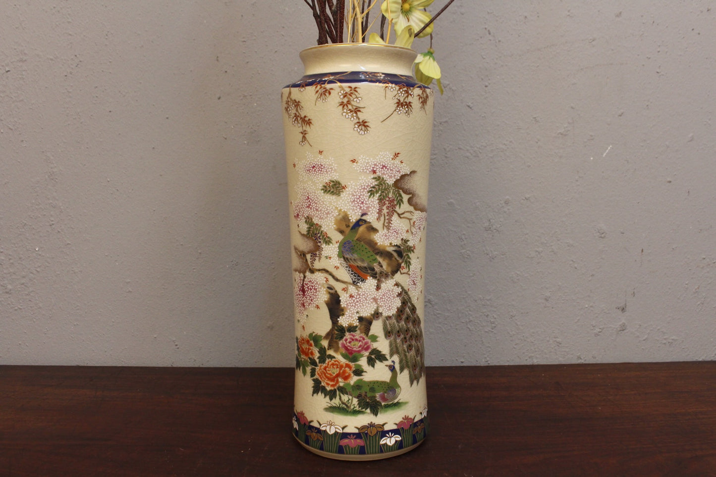 Japanese Porcelain Vase With Faux Flowers