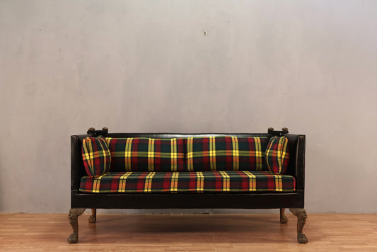 Yellow Plaid & Black Vinyl Sofa
