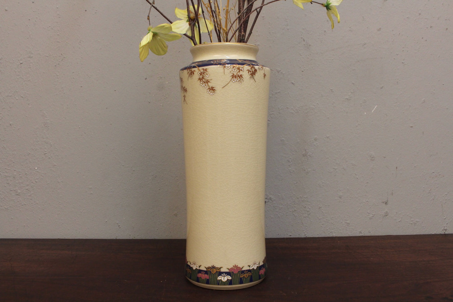 Japanese Porcelain Vase With Faux Flowers