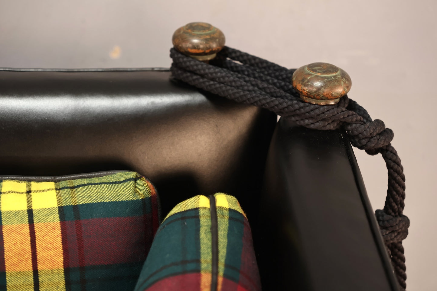 Yellow Plaid & Black Vinyl Sofa