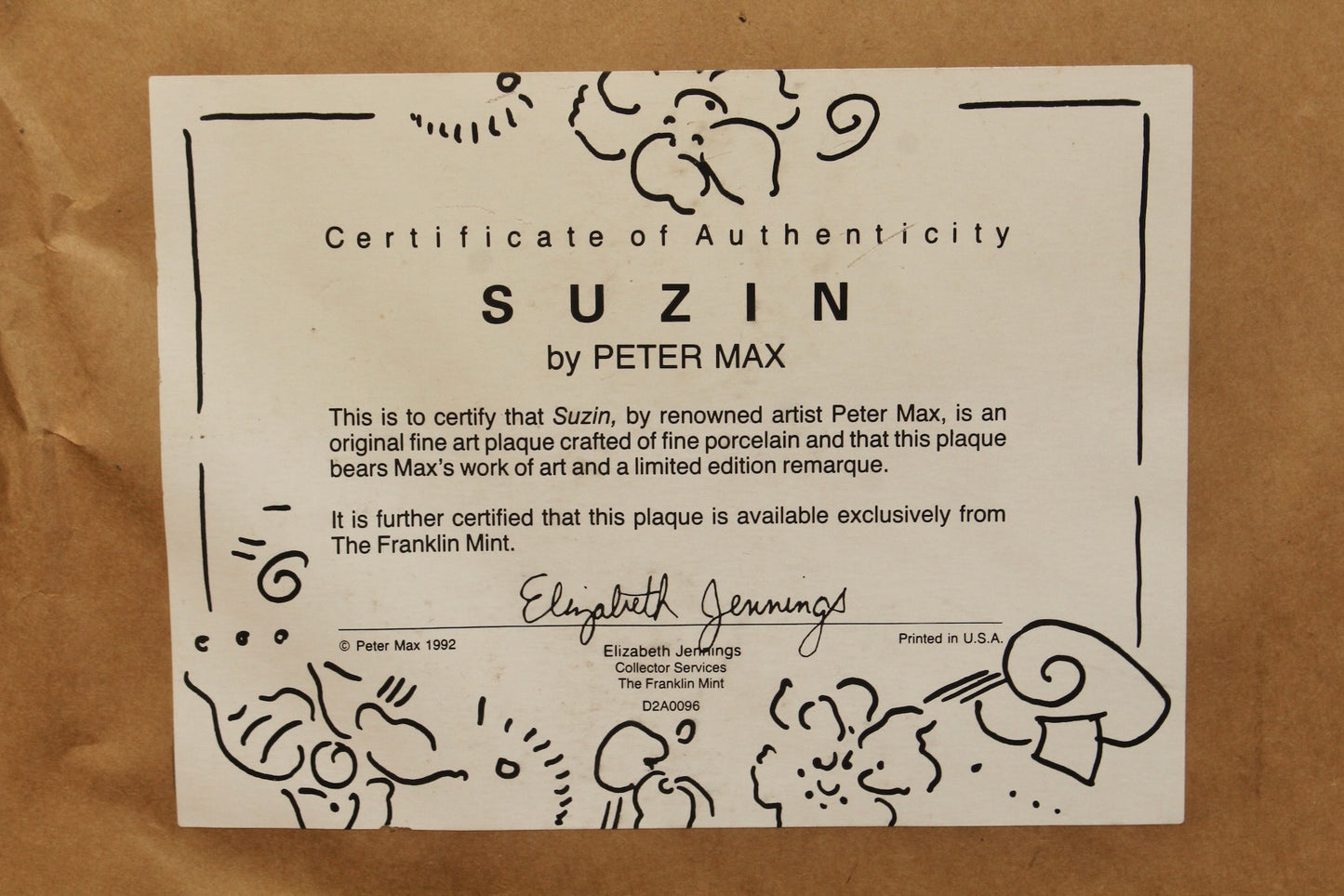 "Suzin" Peter Max Porcelain Plaque