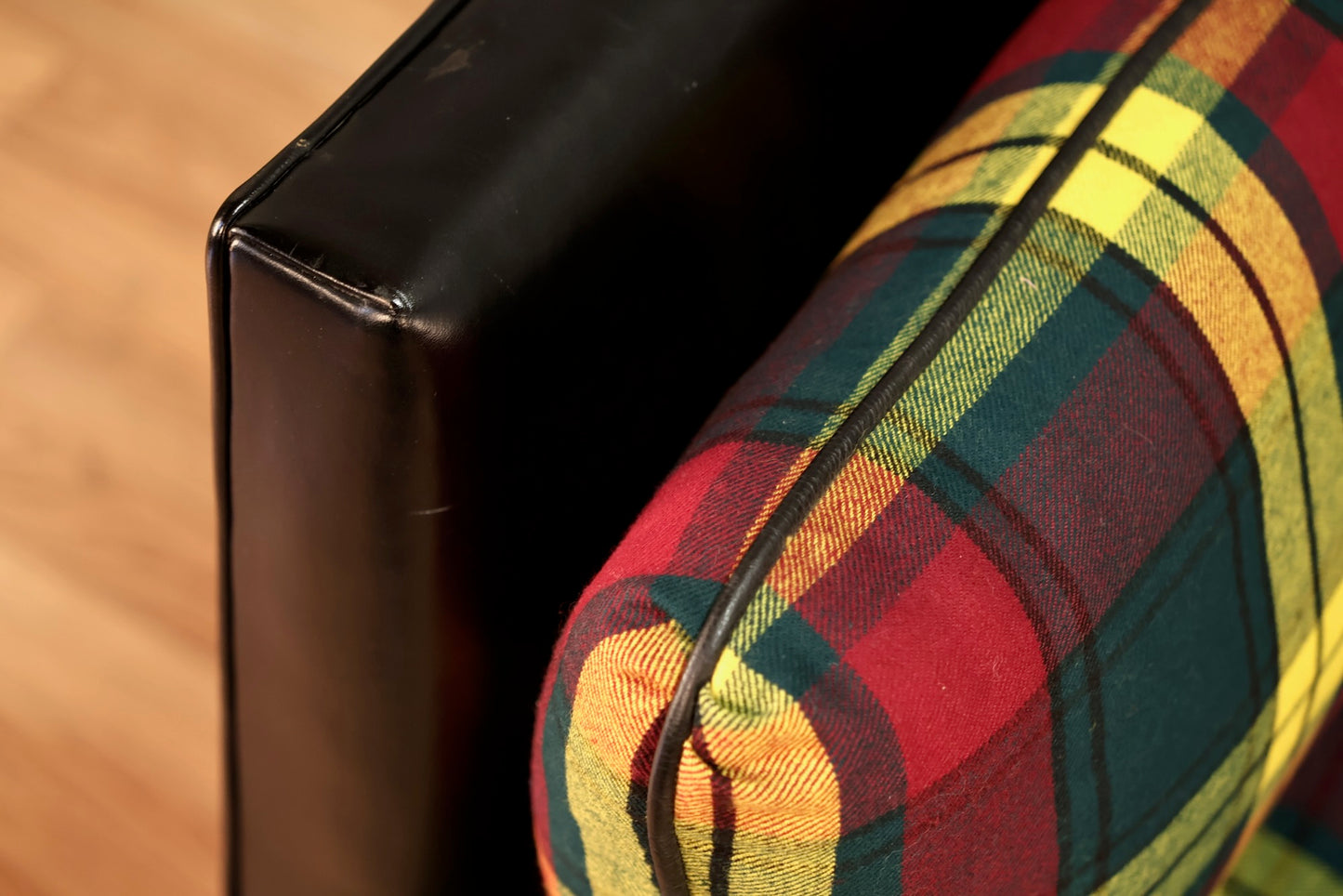 Yellow Plaid & Black Vinyl Sofa