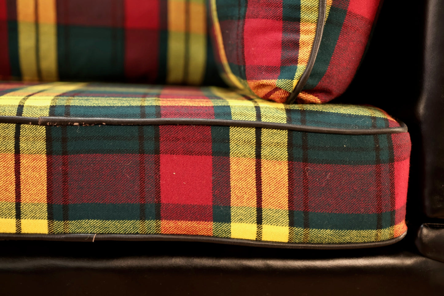 Yellow Plaid & Black Vinyl Sofa
