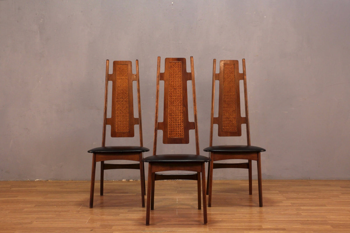 Mid Century Cane & Black Vinyl Side Chair