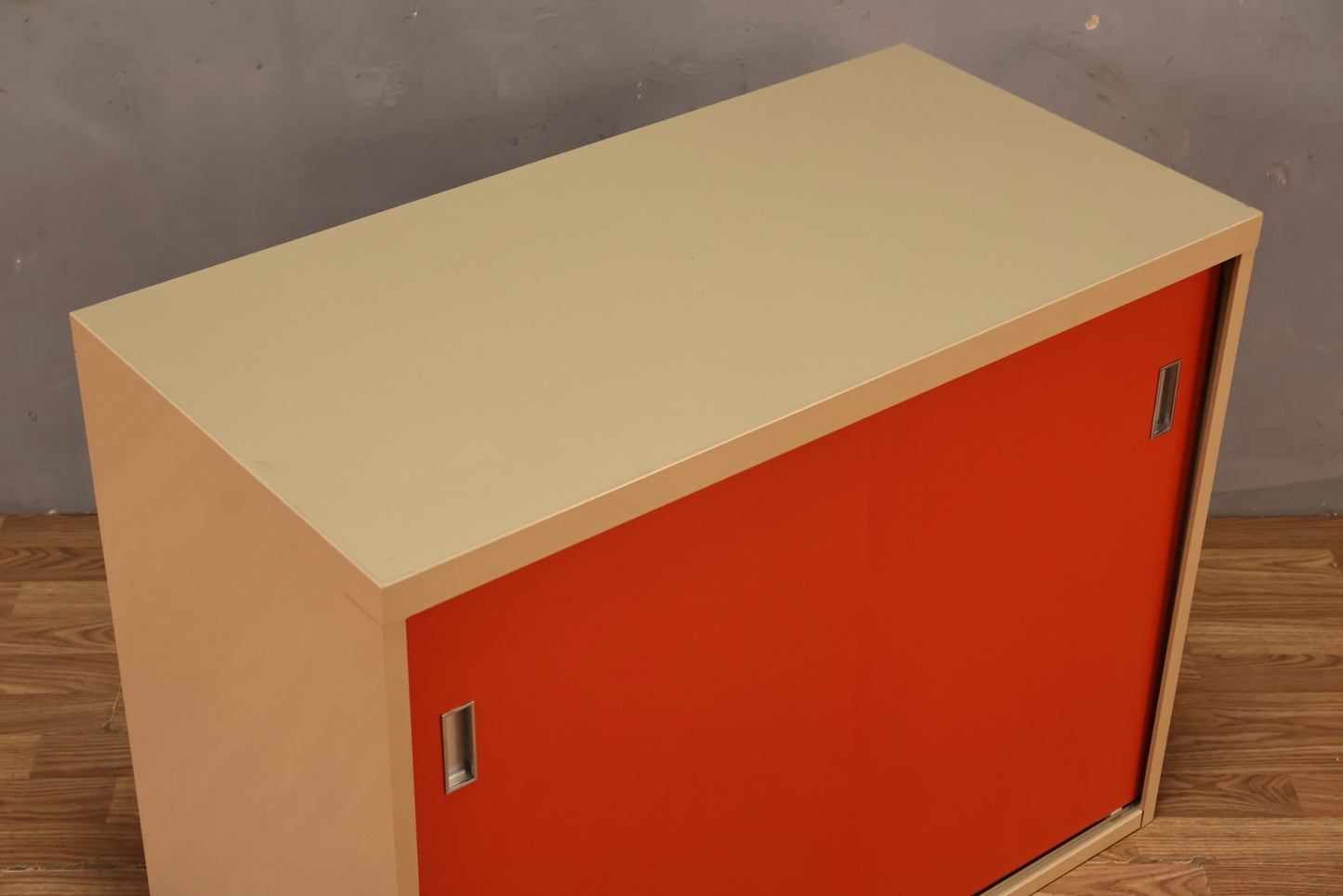 Industrial Orange Metal Sliding Door Cabinet