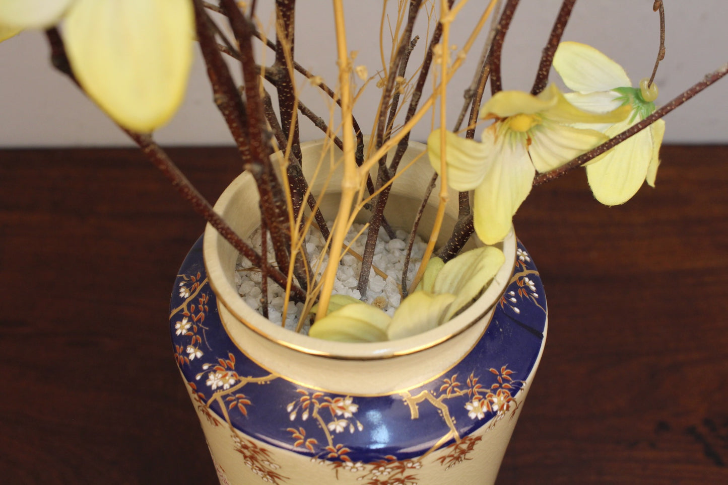 Japanese Porcelain Vase With Faux Flowers