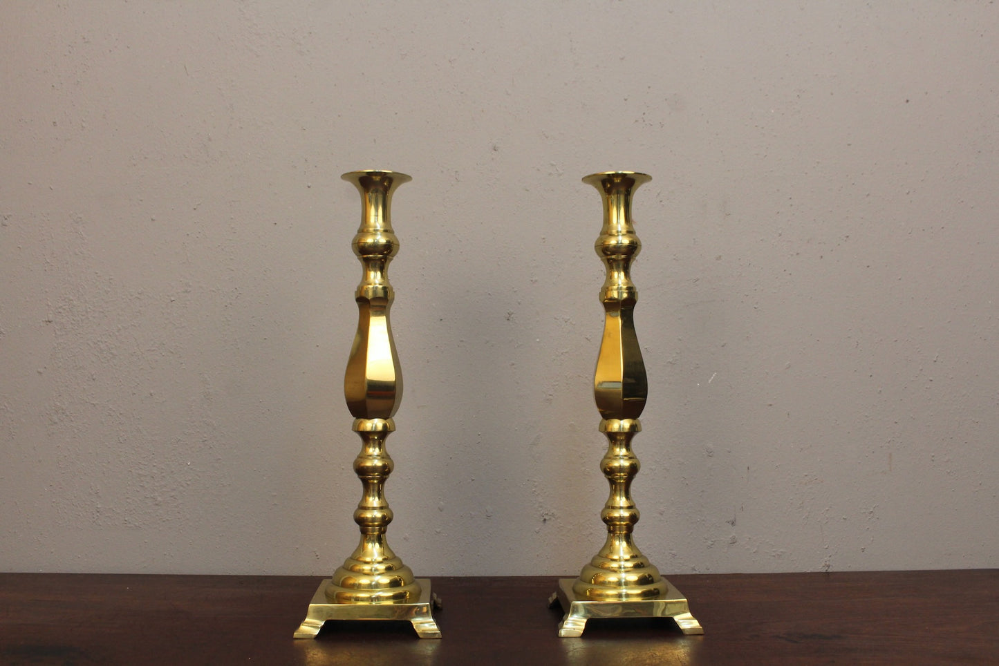 Pair of Turned Brass Candlesticks