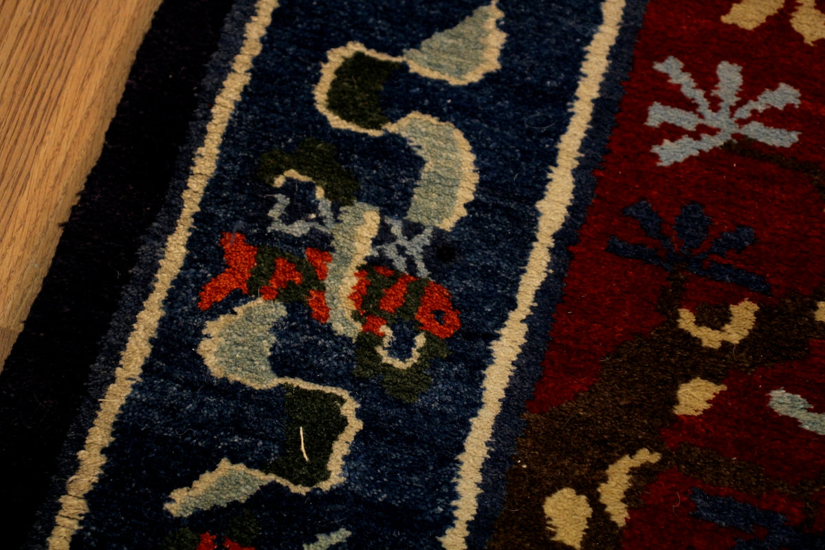 Navy & Maroon Crane Wool Rug