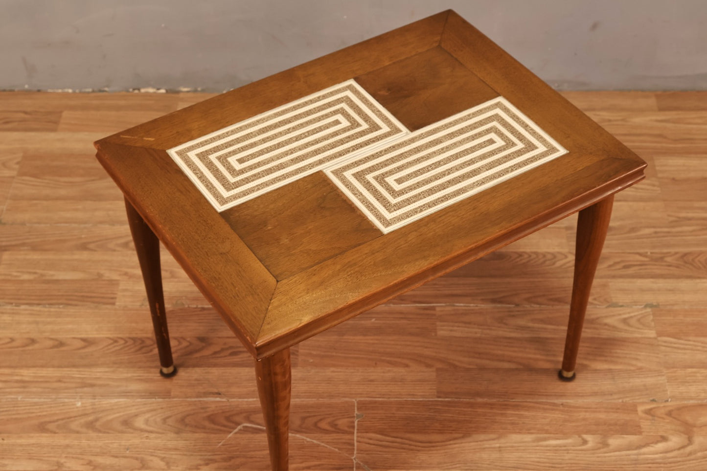 Mid Century Walnut & Tile Rectangular End Table - ONLINE ONLY