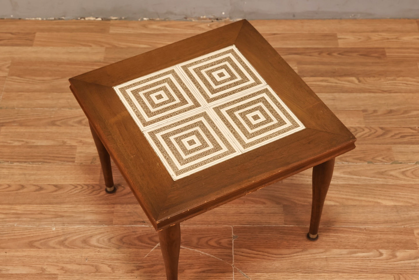 Mid Century Walnut & Tile Square End Table