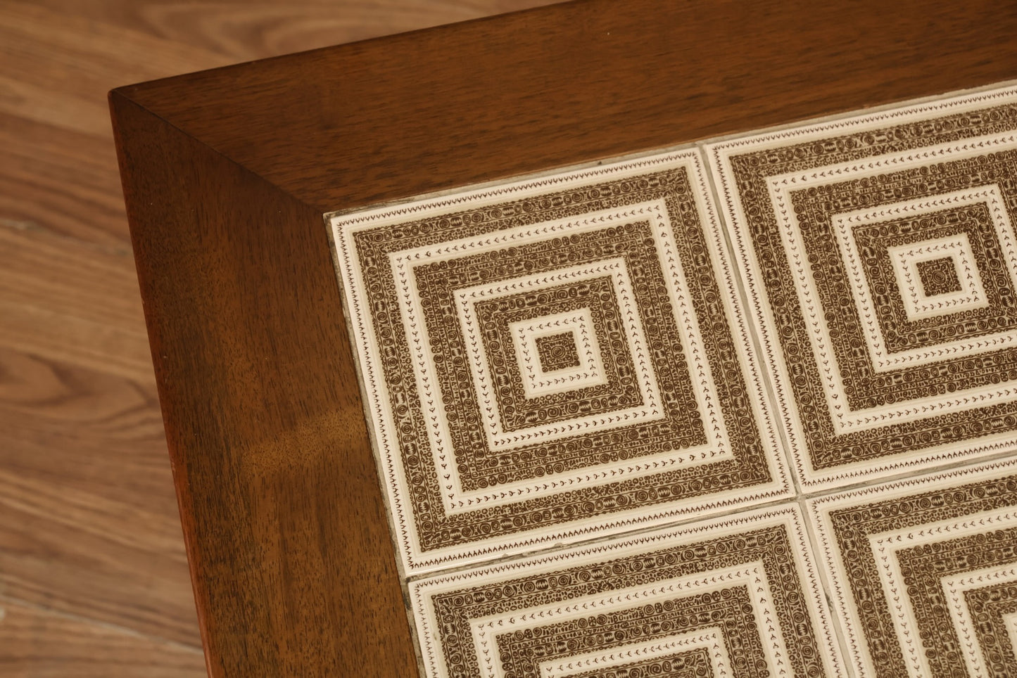 Mid Century Walnut & Tile Square End Table