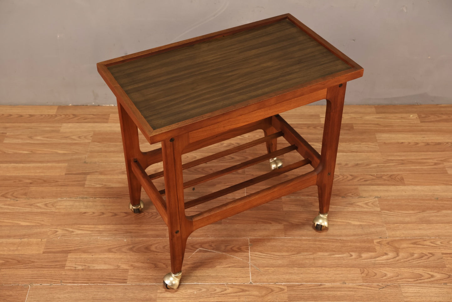 Compact Walnut & Laminate 2-Tier Bar Cart
