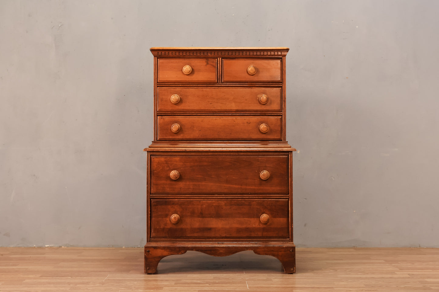 Country Maple 6-Drawer Highboy Dresser