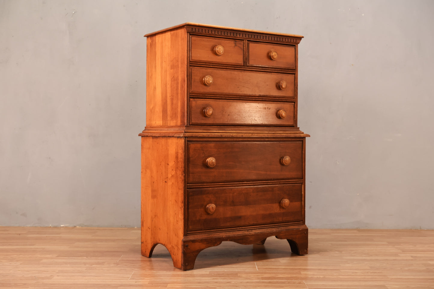 Country Maple 6-Drawer Highboy Dresser