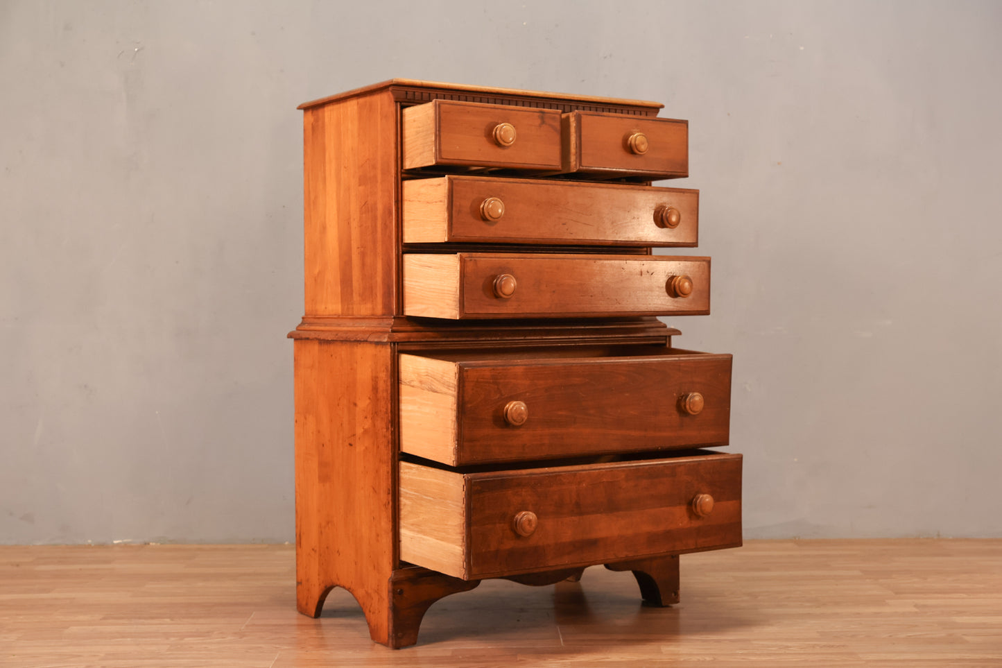 Country Maple 6-Drawer Highboy Dresser