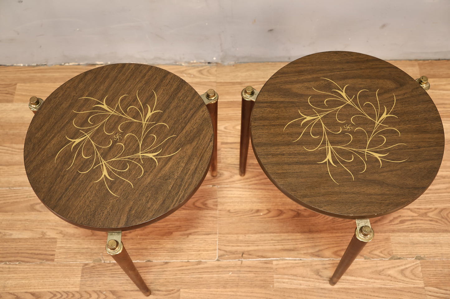 Pair of Walnut & Laminate Stacking Tables - ONLINE ONLY