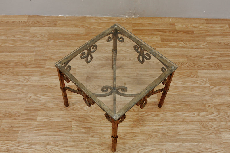 Square Glass & Metal Curlicue End Table - ONLINE ONLY
